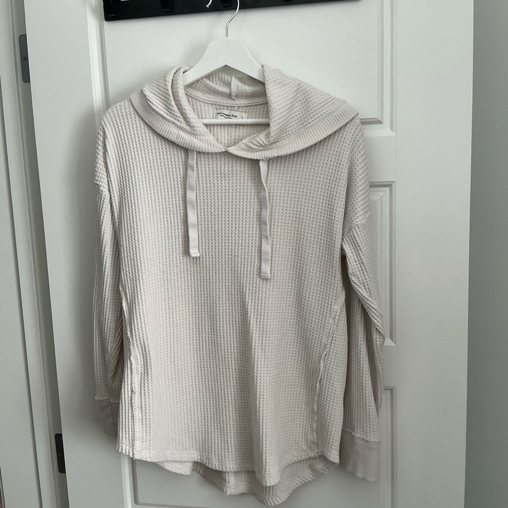 Abercrombie & Fitch Cream Waffle-Knit Hooded Pullover